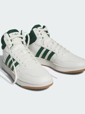 Adidas Hoops 3.0 Mid Classic Vintage Shoes, Core White/Collegiate Green/Gum